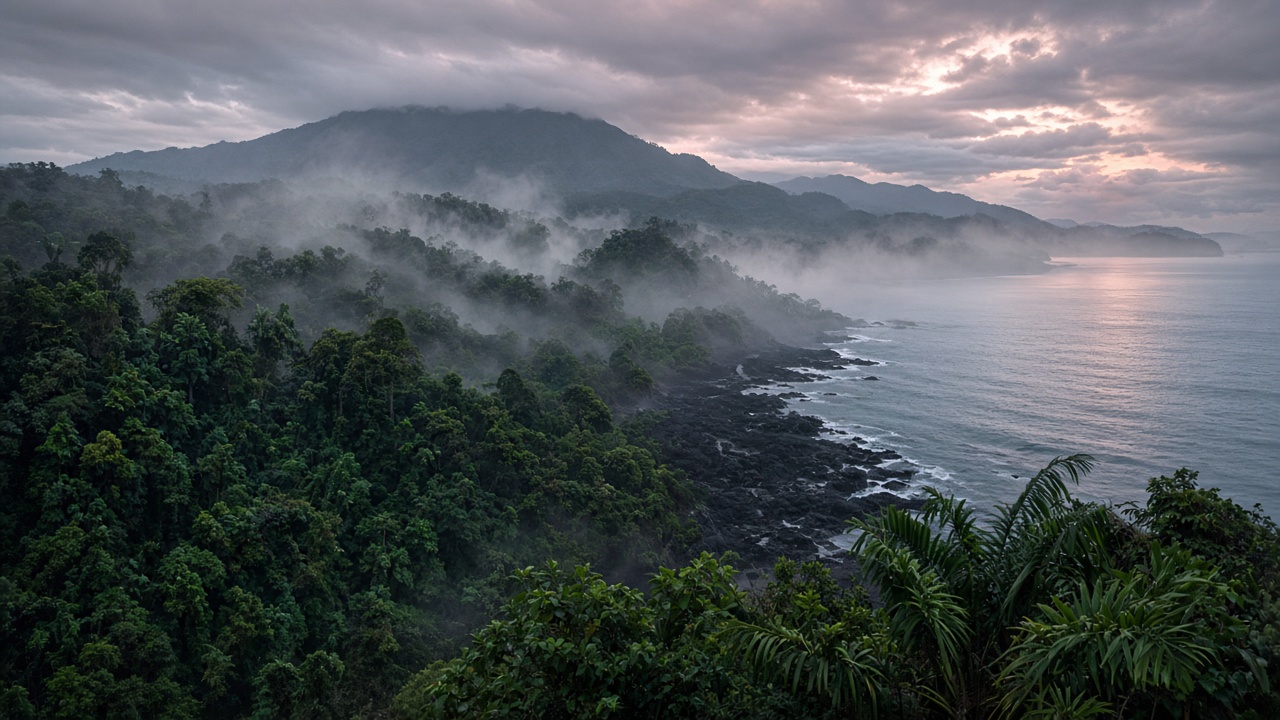 Dense volcanic rainforest sanctuary at Ujung Kulon Peninsula protected by The Last Species ranger endowment