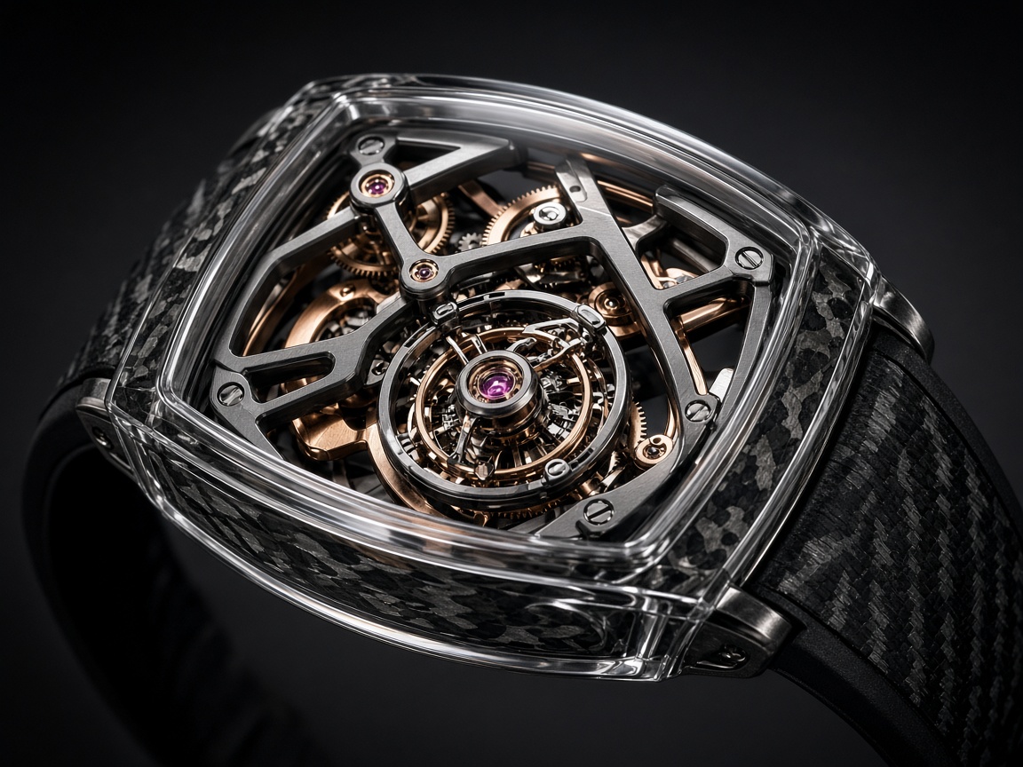 Variation 3 Orbital Chronometer featuring a monobloc sapphire crystal and NTPT forged carbon skeleton tourbillon